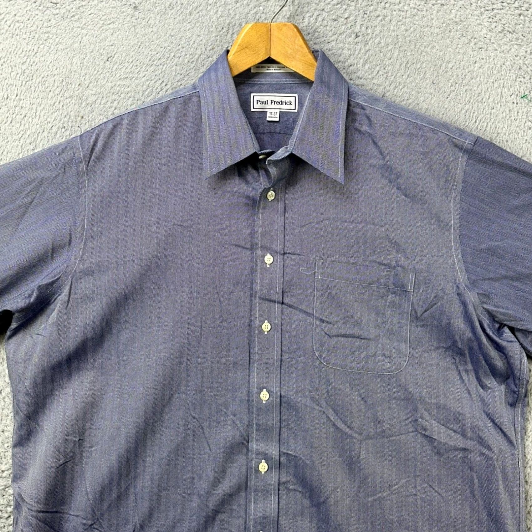 Vintage VINTAGE Paul Frederick Mens Shirt Dress Blue Herringbone Pocket Fast Shipping EUC Size 46R - 5 Thumbnail