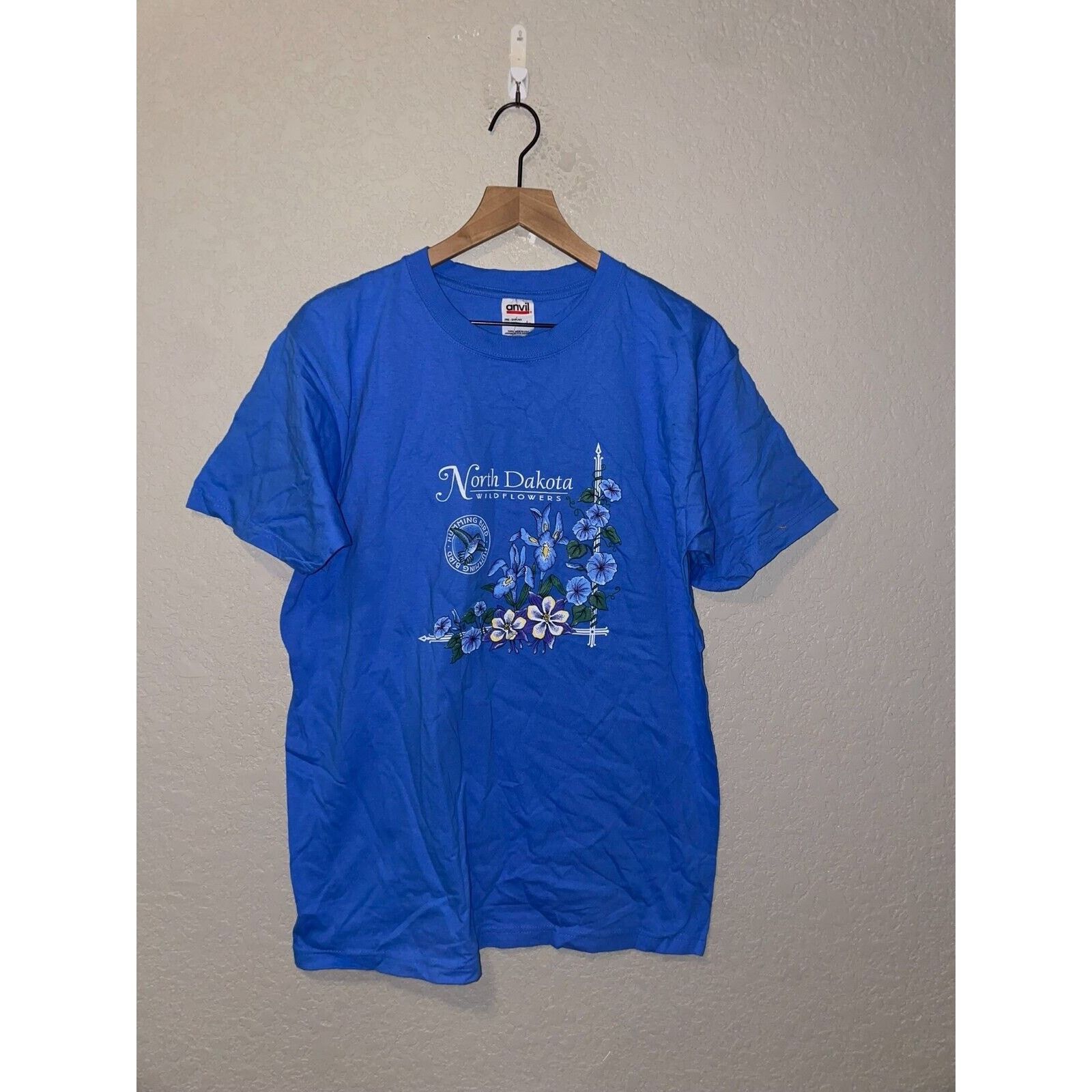 Anvil Vintage North Dakota Shirt Wildflowers Blue Bird Large 90s Size US L / EU 52-54 / 3 - 1 Thumbnail