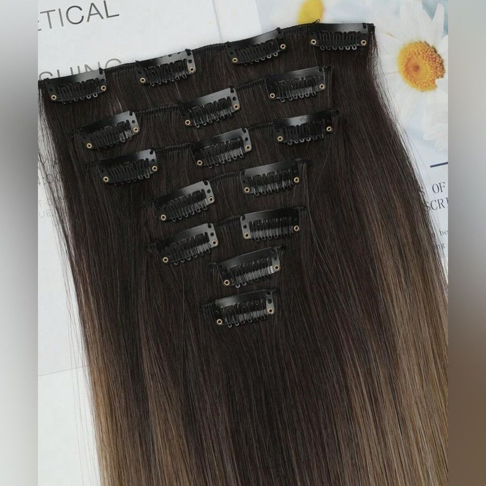 Other 24 Inch Ombre Clip in Hair Extensions Brown to Light Blond Size ONE SIZE - 5 Thumbnail