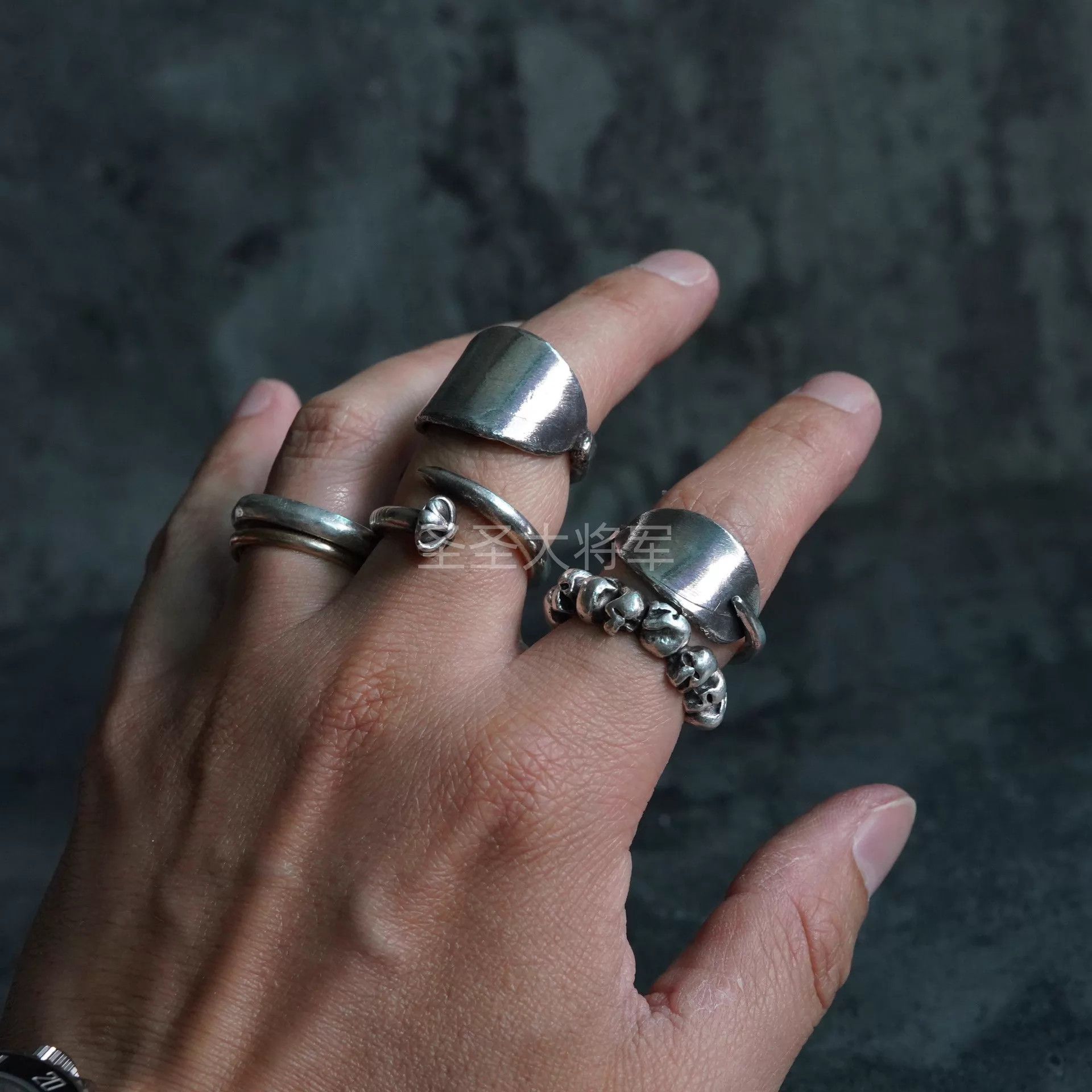 DETAJ Detaj Brushed Silver Antique Ring 14-20mm/12-18mm Size ONE SIZE - 7 Thumbnail