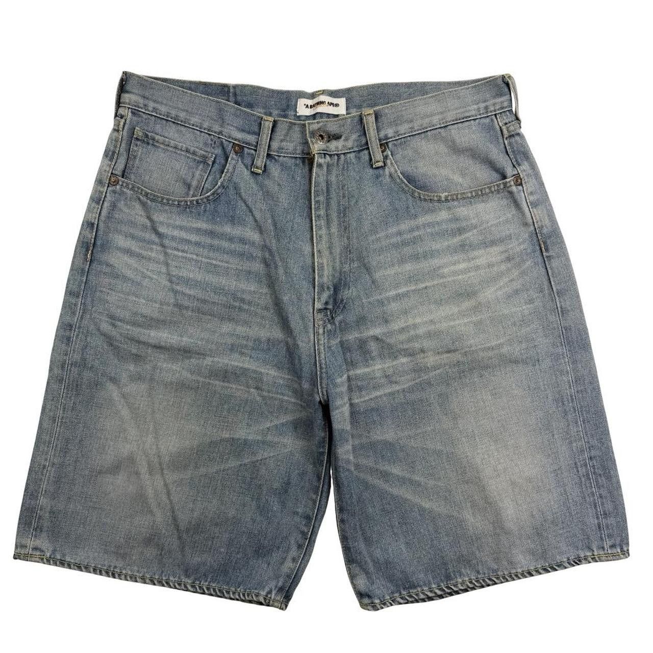 Bape Vintage Bape Embroidered Star Denim Shorts / Jorts Waist 35 Size US 35 - 2 Thumbnail