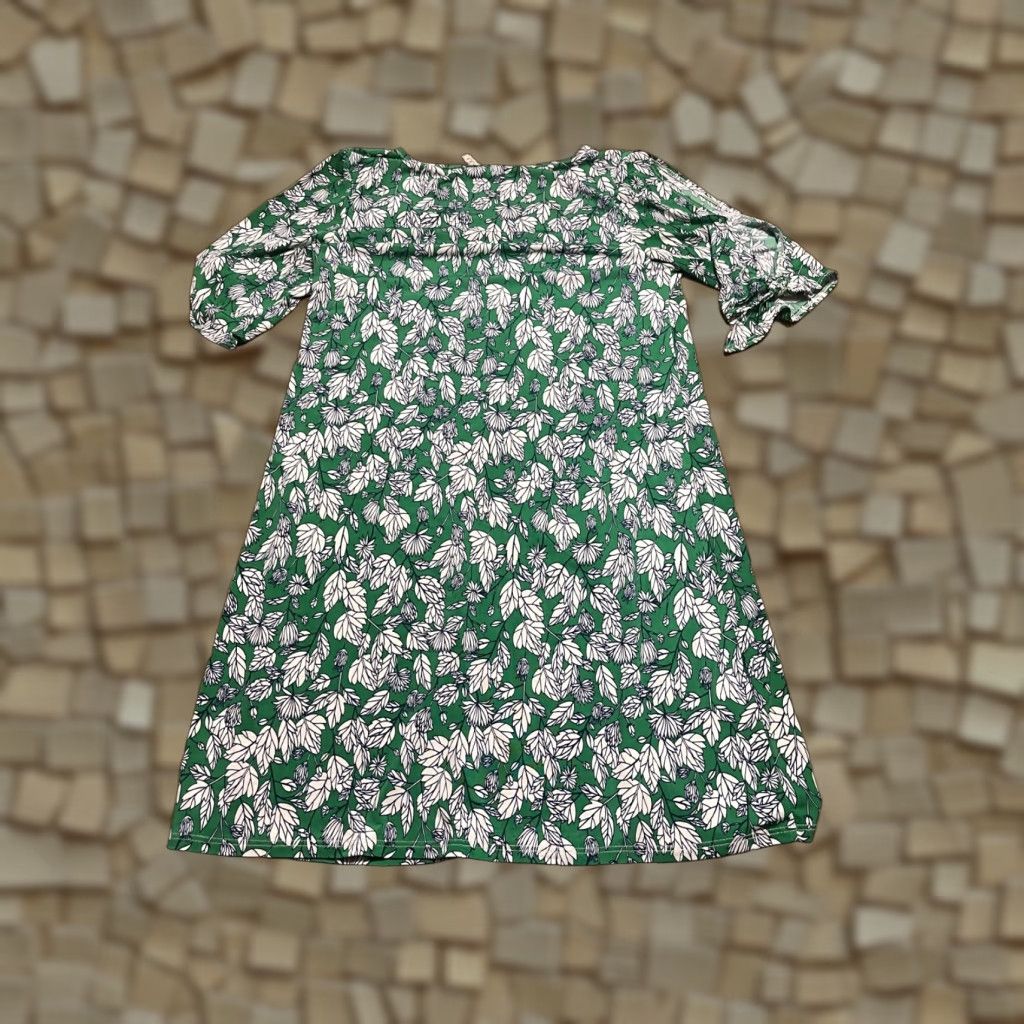 Vintage Gilli Dress, Women's Size Small, Floral, V-neck, Short Sleeve, White Green Blue, Fit & Flare, Casual, Regular, Spring Summer Fall, Womens Size 28" / US 6 / IT 42 - 1 Thumbnail
