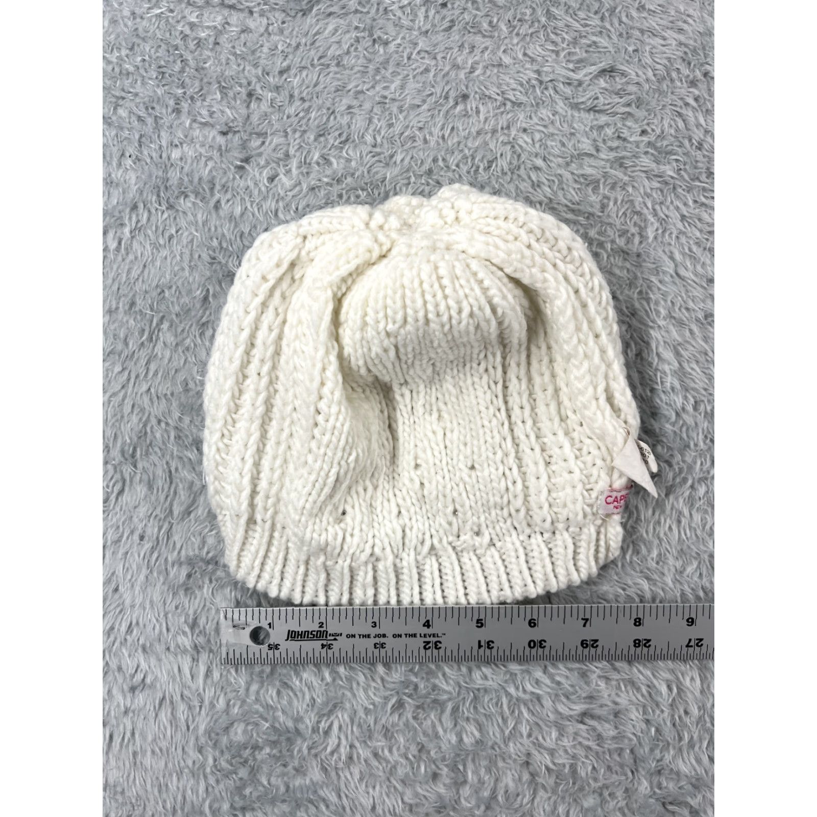 Vintage Capelli New York Beanie Womens Medium White Acrylic Knit Pearls Ski Pom Size ONE SIZE - 5 Thumbnail