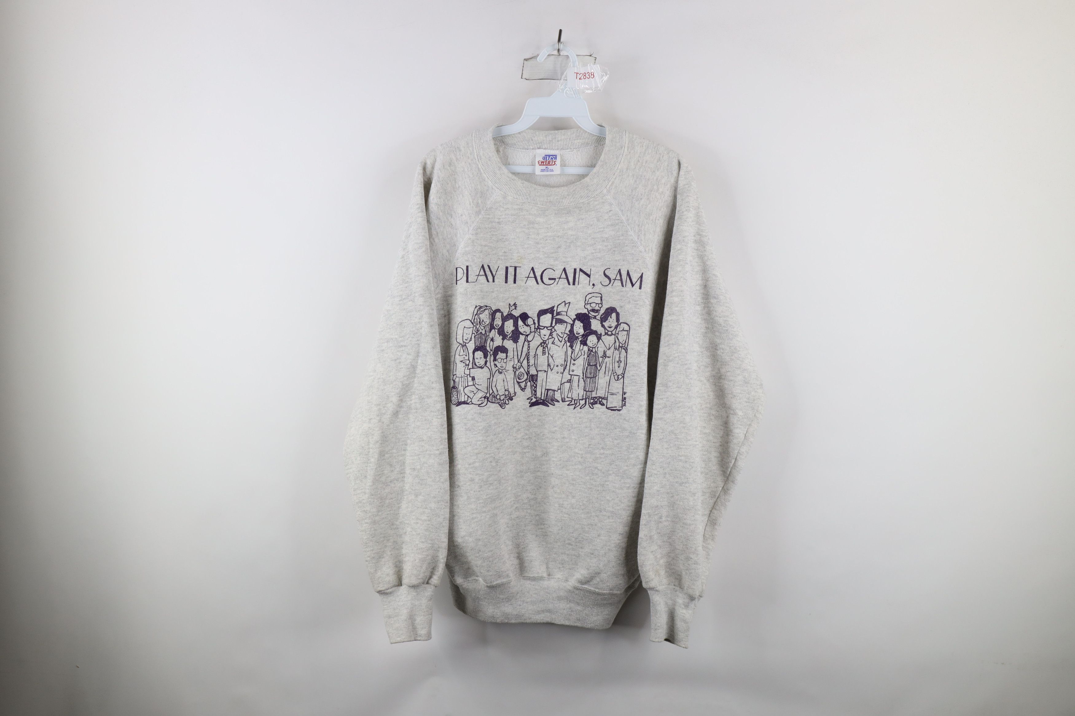 Vintage Vintage 90s Allen Play It Again Sam Sweatshirt Gray USA Size US XL / EU 56 / 4 - 1 Thumbnail