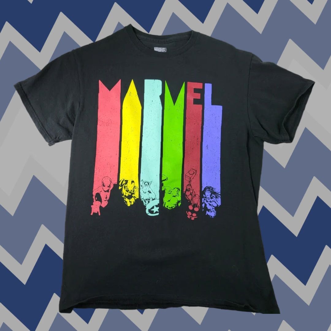 Vintage Marvel Rainbow Black Short Sleeve Distress Graphic T-Shirt Mens M EUC Size US M / EU 48-50 / 2 - 1 Thumbnail