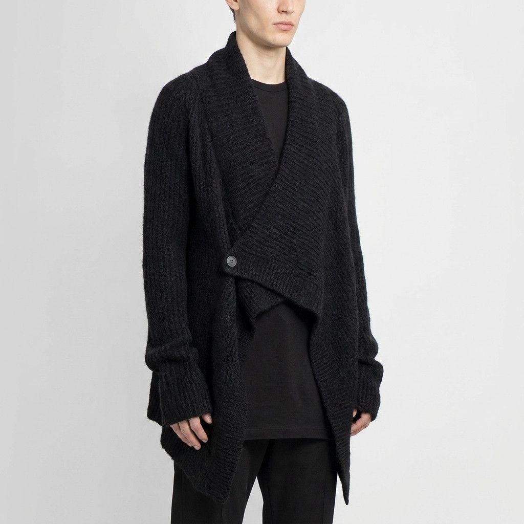 Rick Owens Asymmetric Alpaca/Merino/Silk Cardigan Black, Rick Owens. Size US XL / EU 56 / 4 - 1 Thumbnail