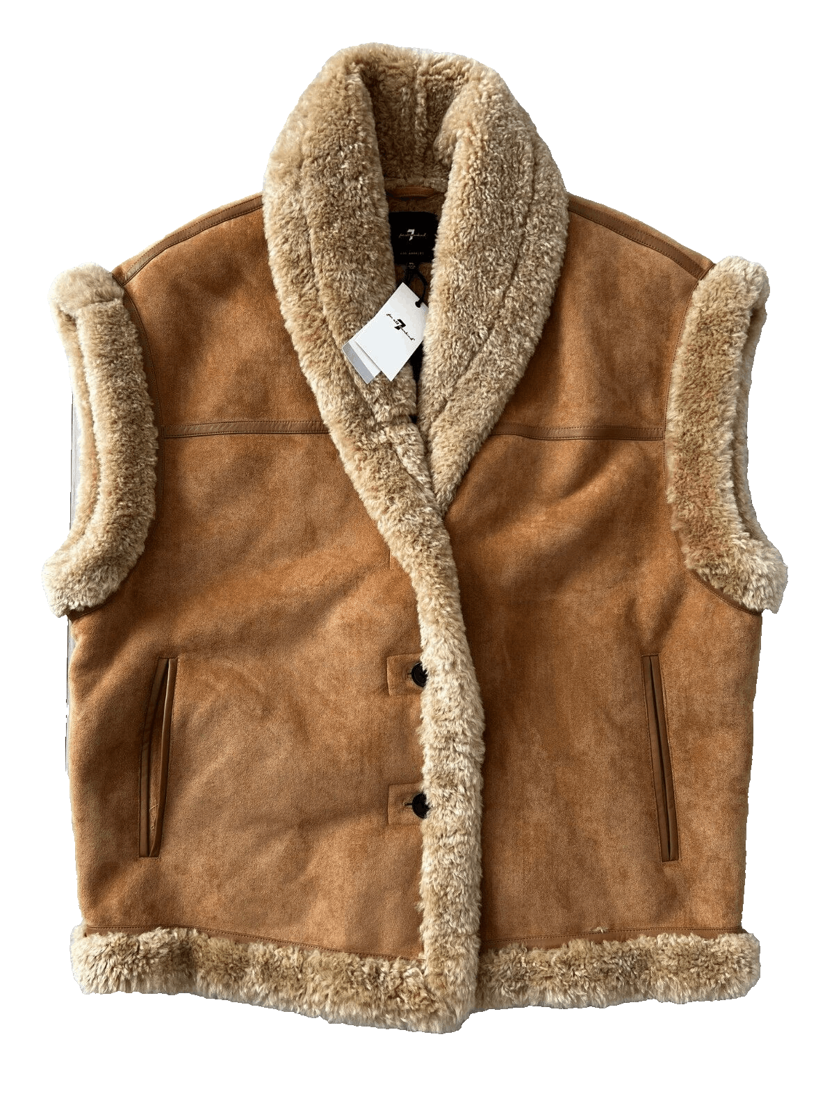 image of 7 For All Mankind Faux Suede Shearling Brown Vest ( XL ), Women's