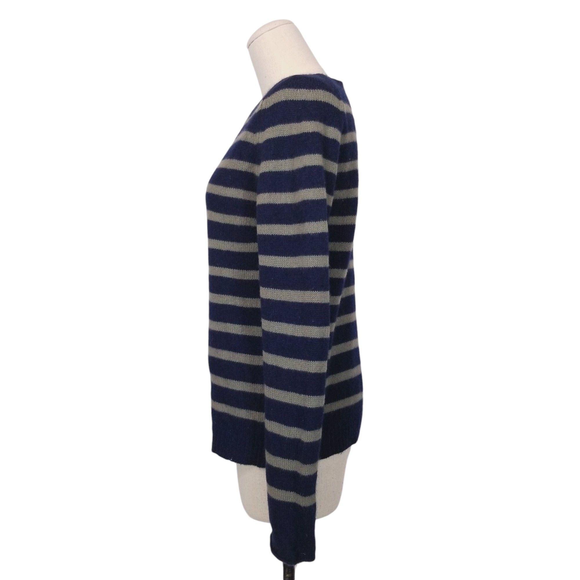 Jigsaw Edie Cashmere Sweater Navy Blue Gray Stripe Size L / US 10 / IT 46 - 3 Thumbnail