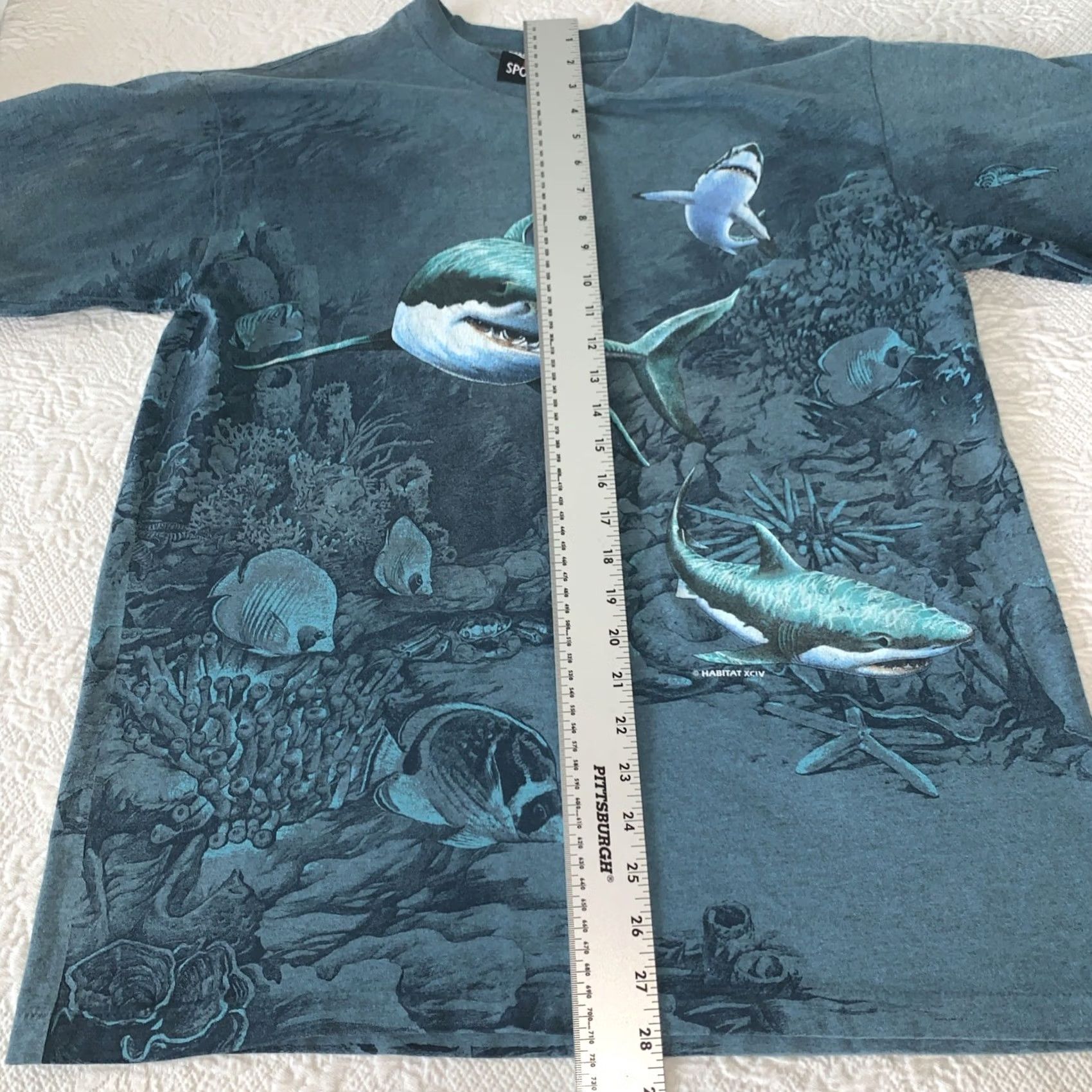 Habitat VINTAGE 1994 Habitat Signal Sharks Ocean Nature Mens Shirt L Blue All Over Print Size US L / EU 52-54 / 3 - 6 Thumbnail