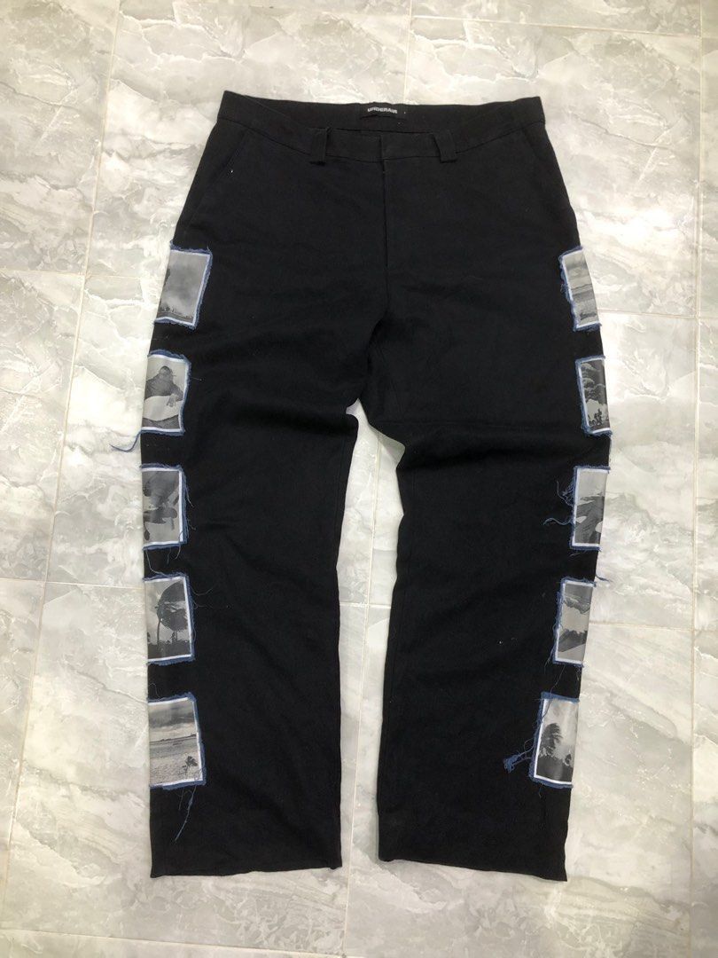 Japanese Brand UNDERAIR Patchwork Graphic Black Pants Size US 34 / EU 50 - 1 Thumbnail