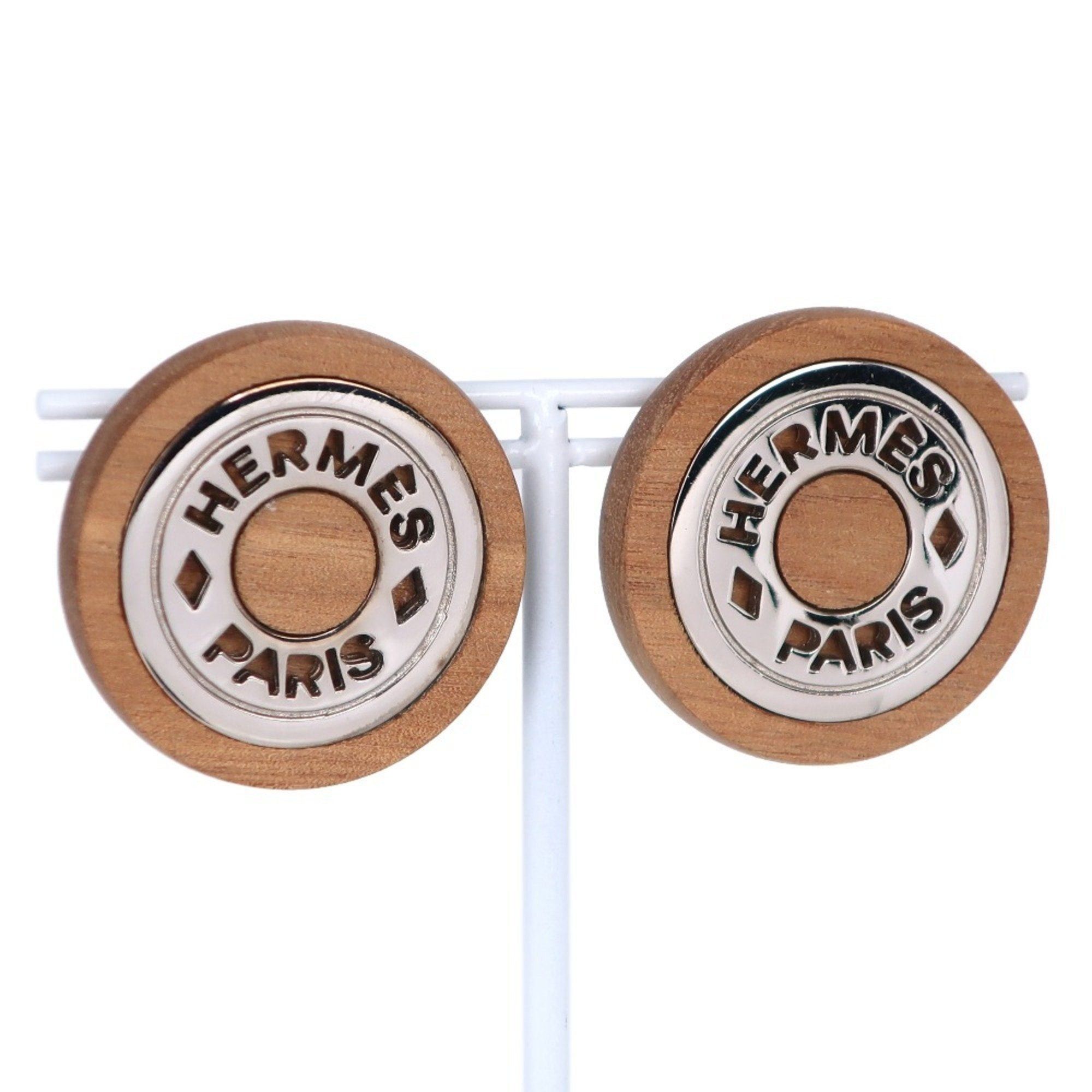 image of Hermes Serie Earrings Wood X Metal Brown/silver Women's in Black