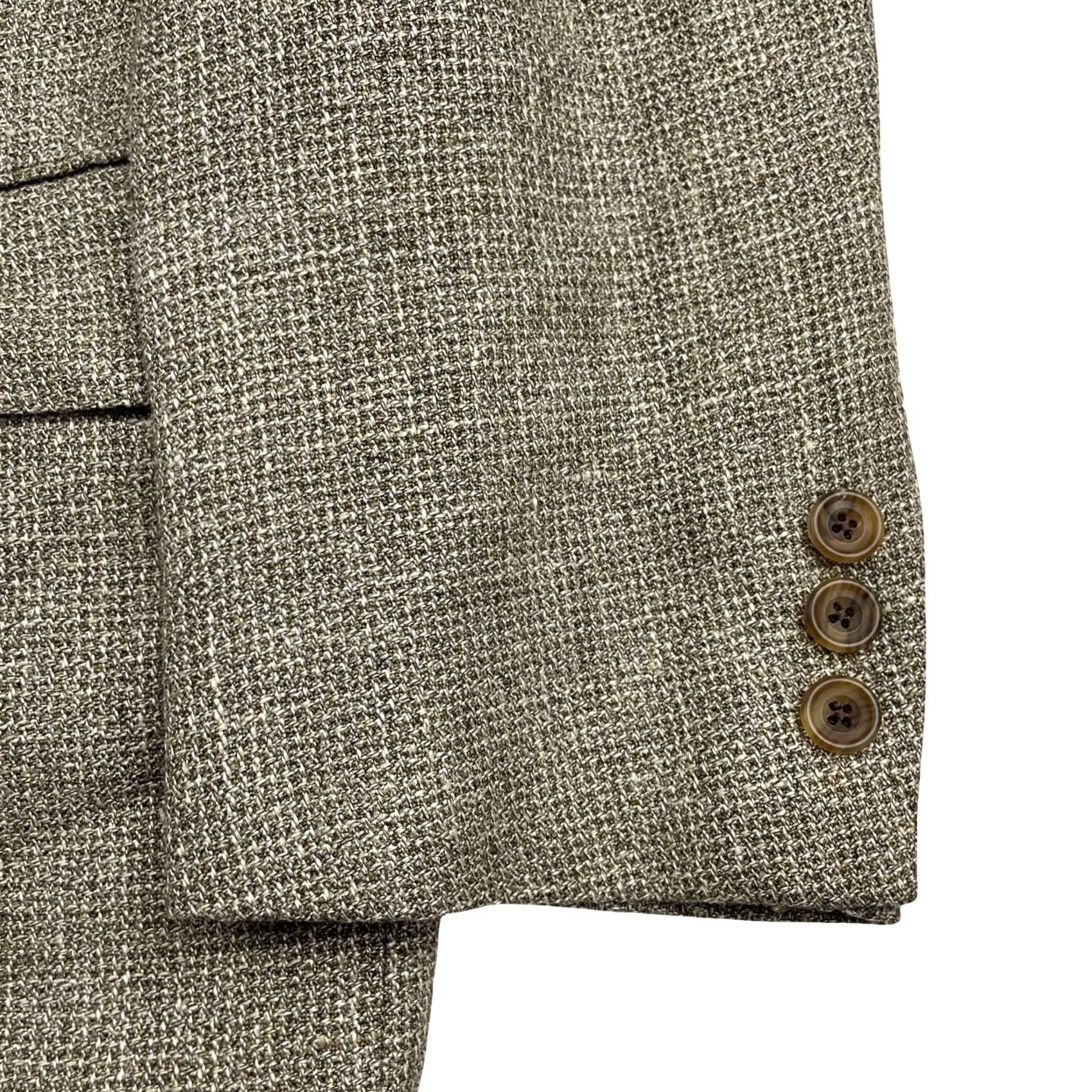 Vintage VINTAGE Hickey Freeman Blazer Men’s Beige Tweed Silk/Linen/Wool 44L 2-Button Single-Breasted Notch Lapel Long Jacket/Coat Mens Size 44R - 4 Thumbnail