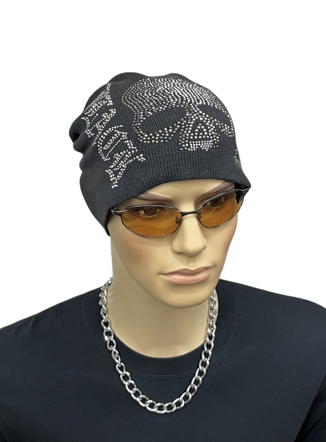 Seditionaries 💀Vintage XFRM BLACK ROCK Punk Sparkling Skull Beanie Size ONE SIZE - 5 Thumbnail
