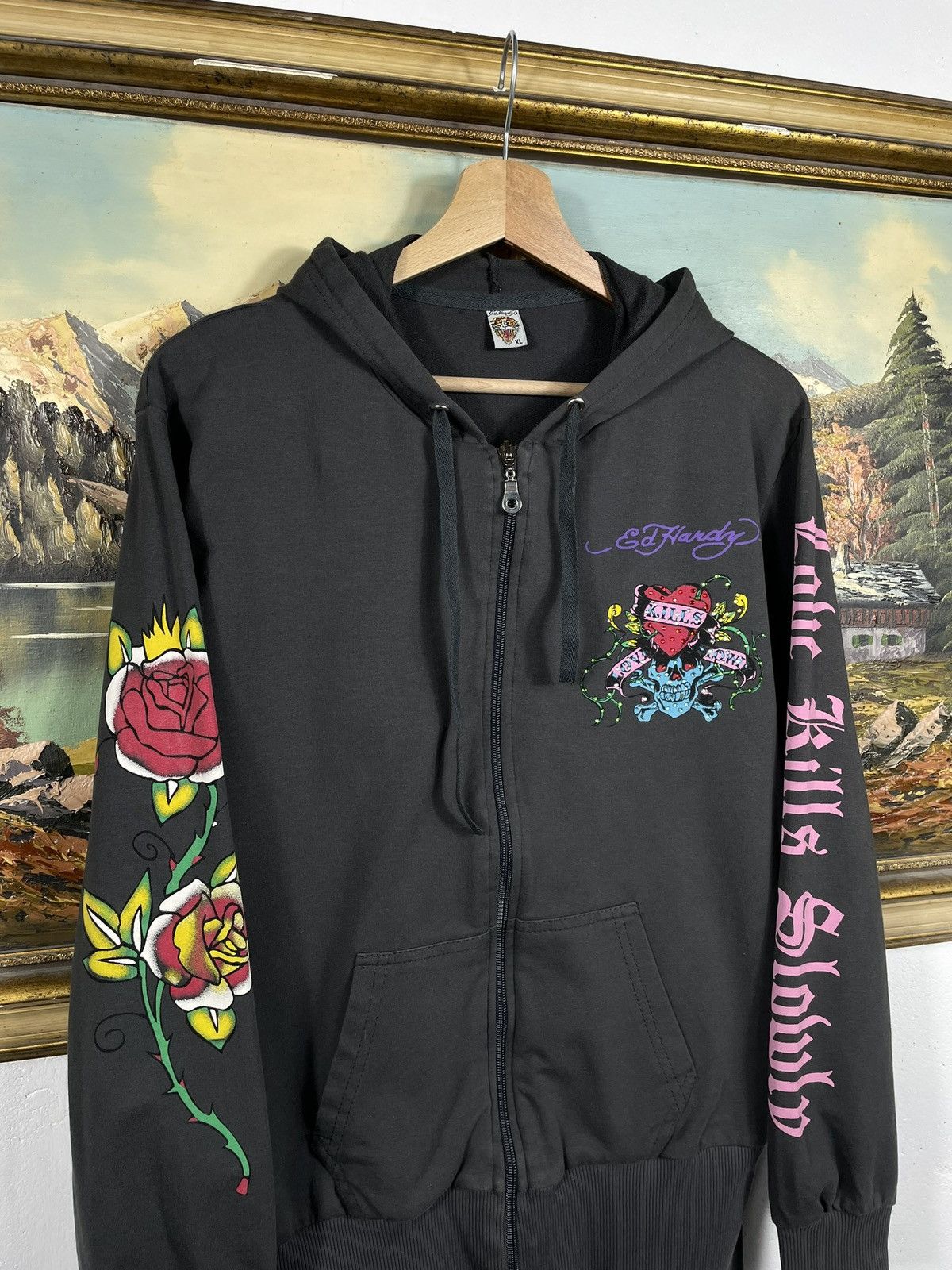 Christian Audigier × Ed Hardy × Vintage Ed Hardy Retro 00s Hoodie With Crystals Affliction Grunge Size M / US 6-8 / IT 42-44 - 6 Thumbnail