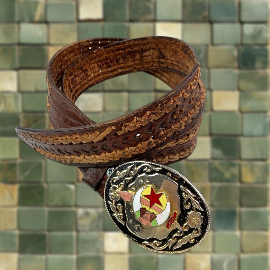 Vintage VINTAGE Braided Woven Leather Western Cowboy Belt Buckle Shriners Size 38 Brown Men Size 38 - 1 Thumbnail
