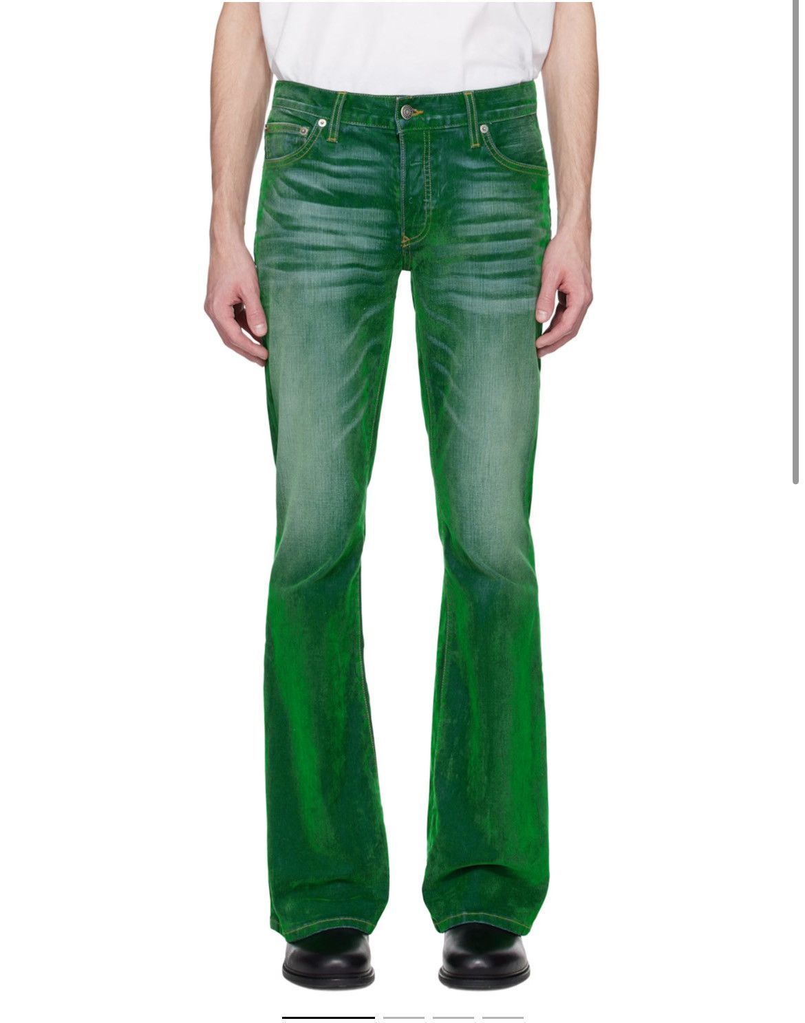 Cout de la Liberte COUT DE LA LIBERTÉ: Green Jimm y Stretch Suede Flare Jeans Size US 30 / EU 46 - 1 Thumbnail