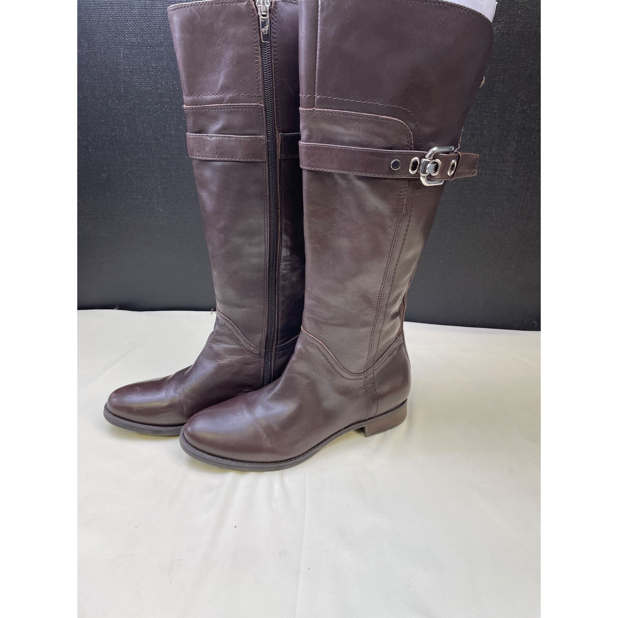 Marc Fisher Mark Fisher Women's Brown Leather Riding Boots/Shoes Size 7. Size US 7.5 / IT 37.5 - 2 Thumbnail