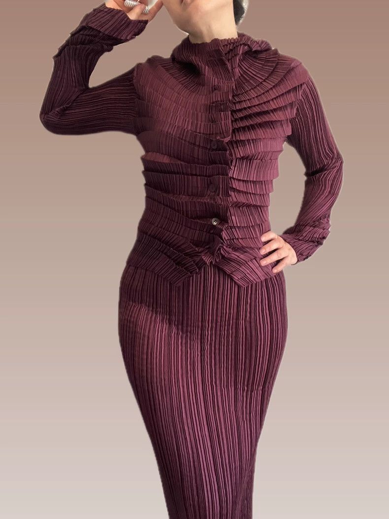 Other Issey Miyake size:2 A wine red pleated cardigan Size XS / US 0-2 / IT 36-38 - 1 Thumbnail