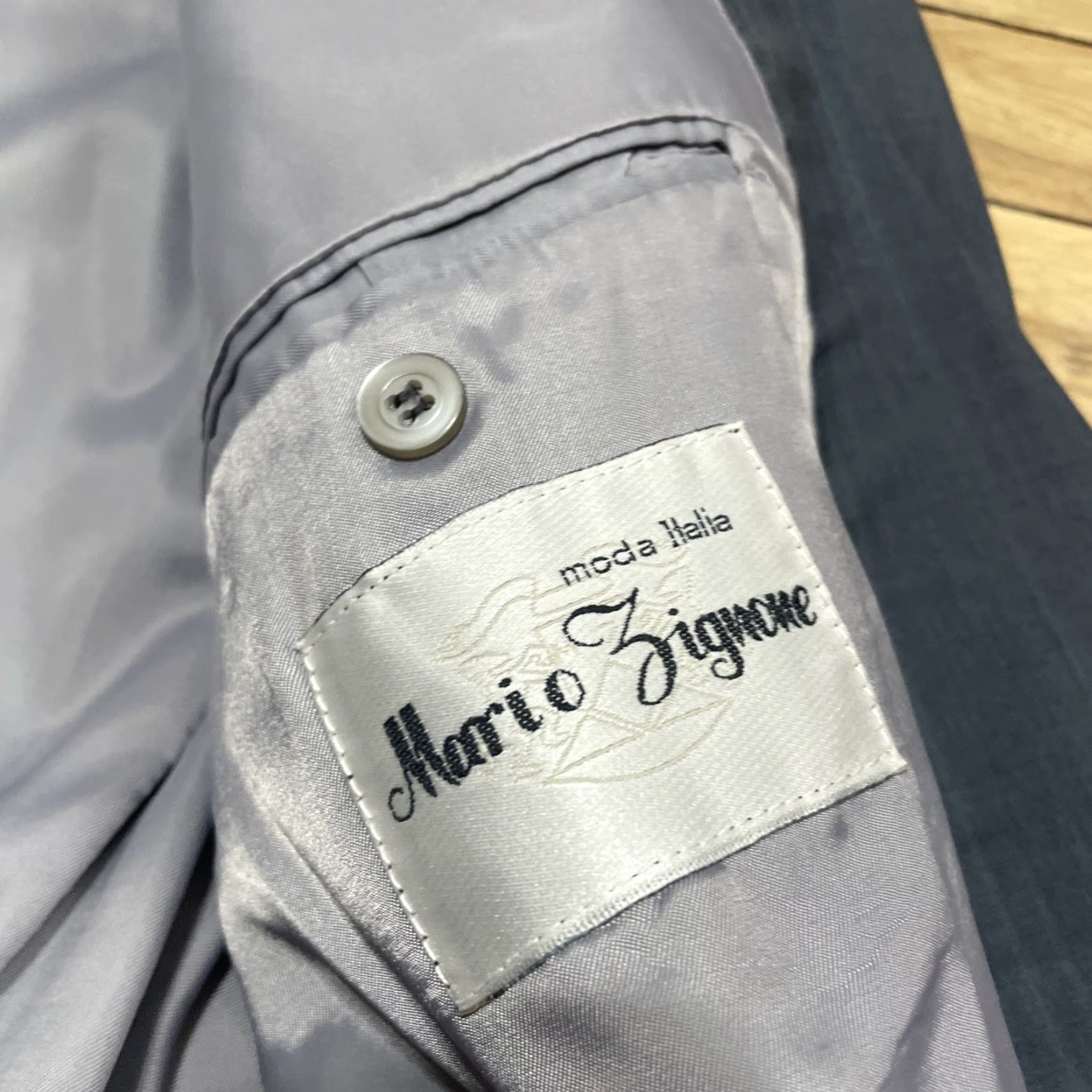 Vintage VINTAGE Mario Zignone 2 Piece Suit Men 44R Double-Breasted Gray Blue Stripe Peak Lapel Size 44R - 6 Thumbnail