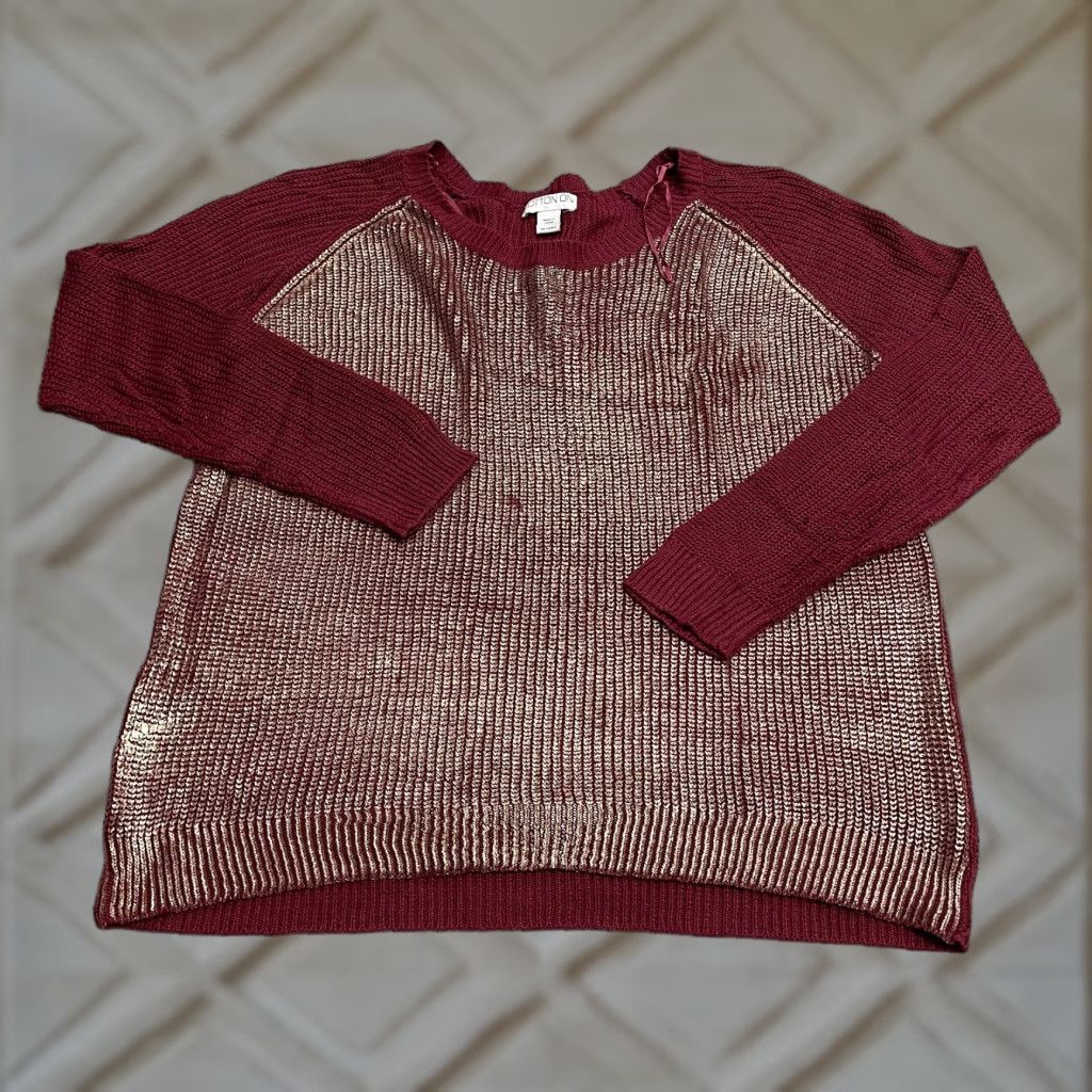 Cotton On Cotton On Pullover Sweater Womens L Red Knit Acrylic Casual Metallic Logo Raglan Sleeve Crew Neck All Seasons Size L / US 10 / IT 46 - 1 Thumbnail