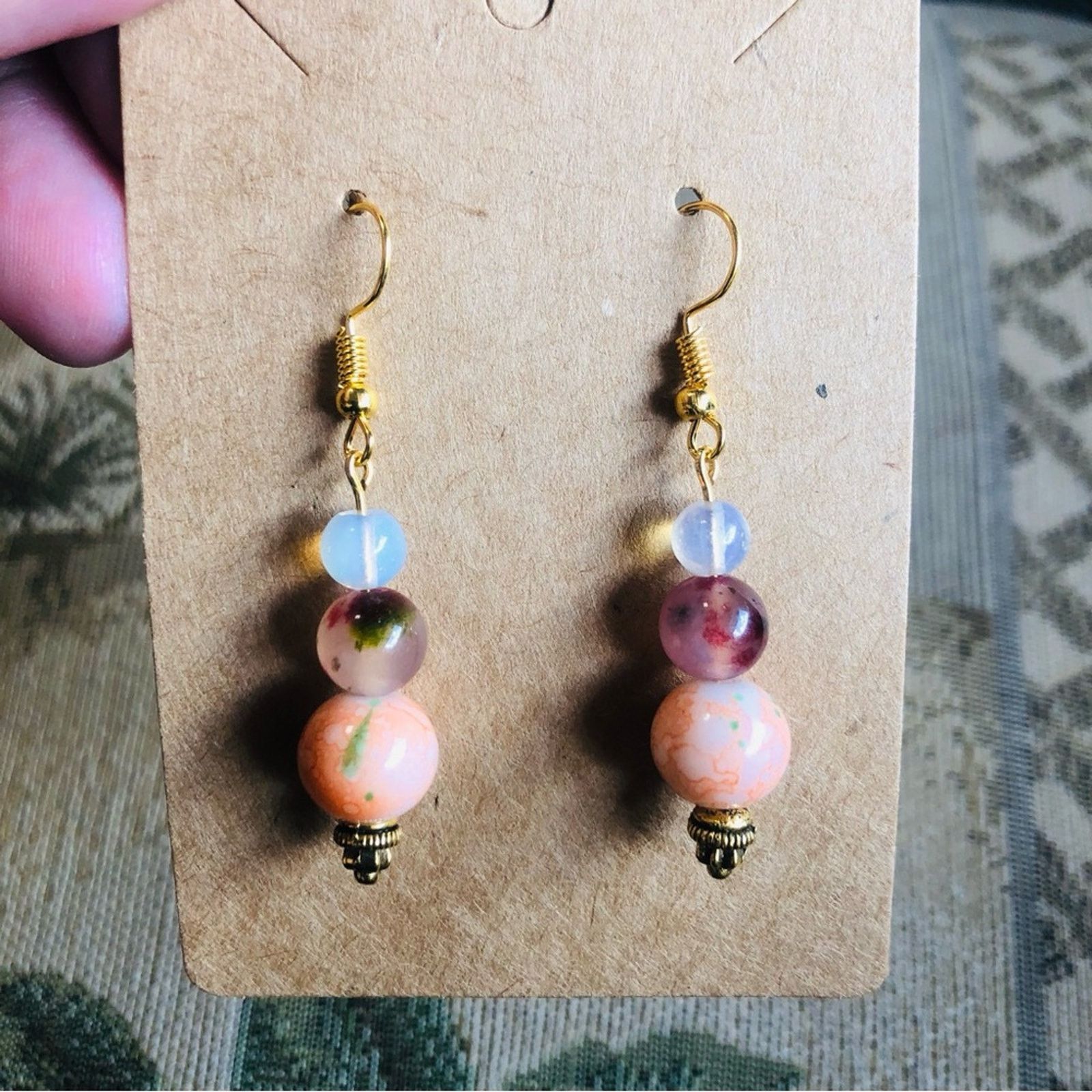 Other Handcrafted art glass genuine stone agate opalite earrings Size ONE SIZE - 2 Thumbnail
