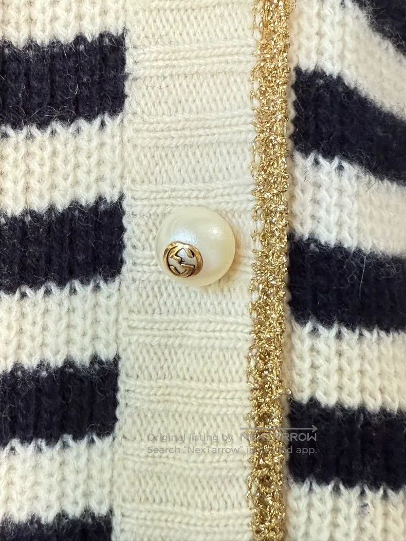 Gucci Gucci Black and white striped gold-edged knitted cardigan Size XXS / US 00 / IT 34 - 6 Thumbnail