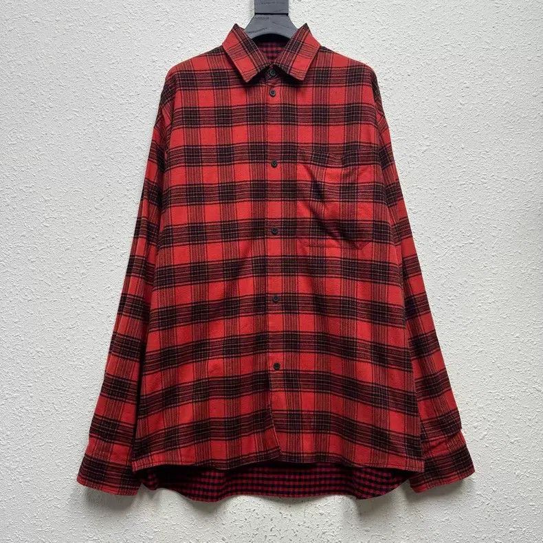 Balenciaga Balenciaga Double-Sided Red Flannel Plaid Form-Fitting Shi Size US XS / EU 42 / 0 - 4 Thumbnail