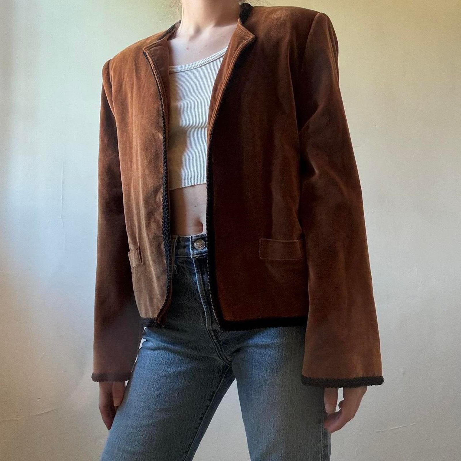 Vintage Vintage Intuitions Brown Velvet Coat 10 Preppy Blazer Size L / US 10 / IT 46 - 2 Thumbnail