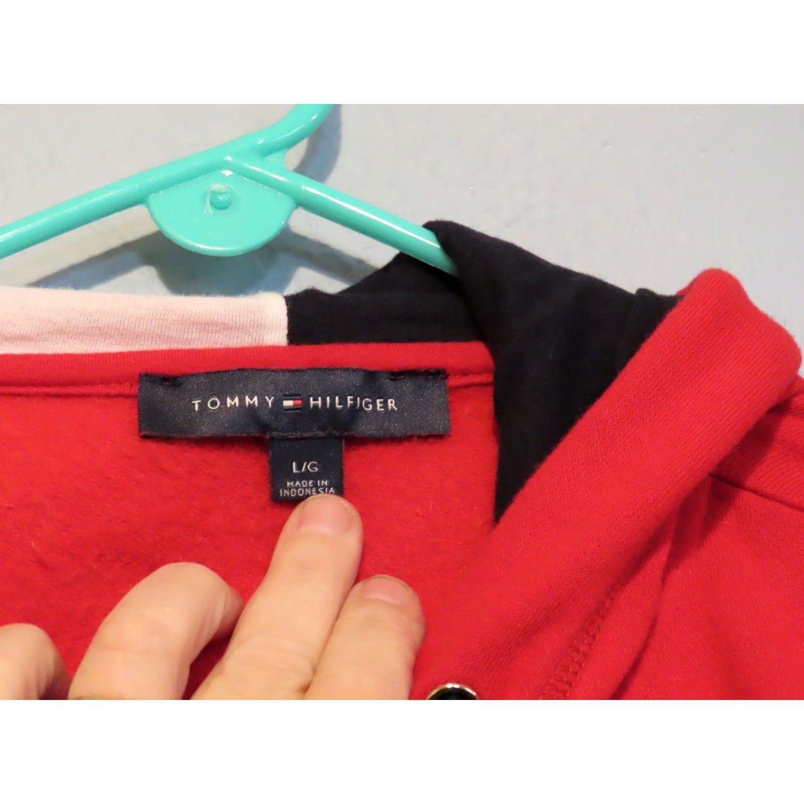 Tommy Hilfiger Tommy Hilfiger Full Zip Hoodie Mens Large Red Cotton Blend Knit Logo Pocket Hooded Size US L / EU 52-54 / 3 - 3 Thumbnail