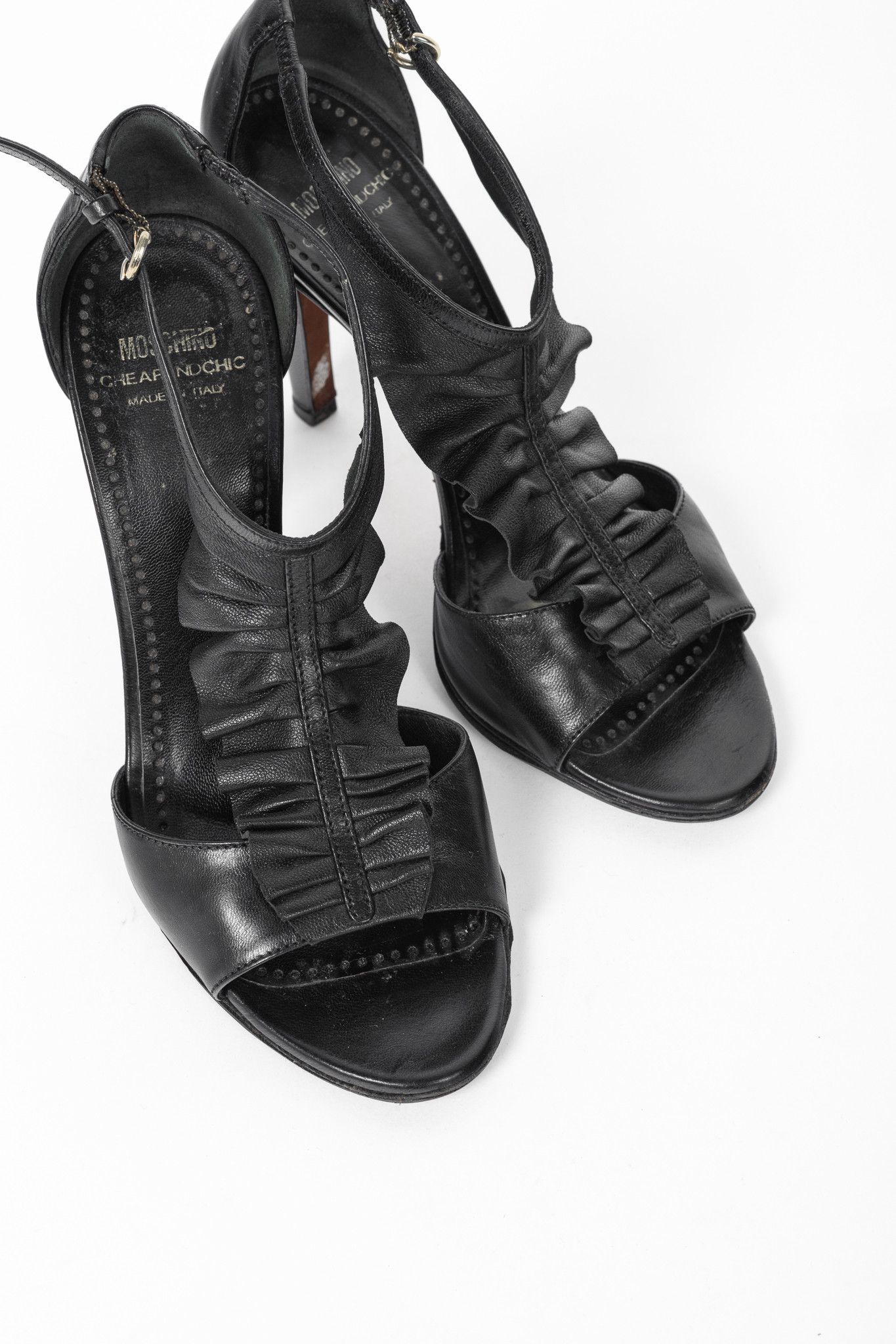 Moschino Moschino Cheap and Chic Black Leather Ruffle T-Strap Sandals Size US 6 / IT 36 - 6 Thumbnail