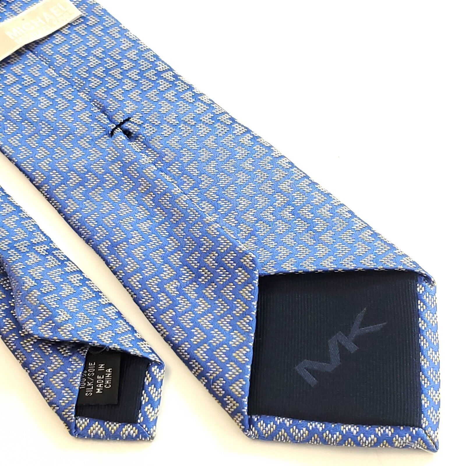 Michael Kors Michael Kors Silk Tie Blue Yellow Woven Geometric Size ONE SIZE - 5 Thumbnail