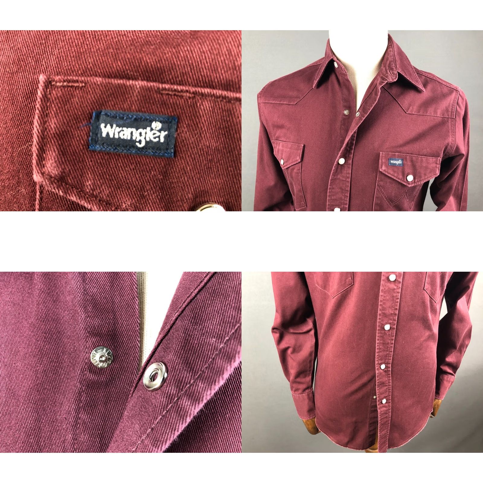 Wrangler Wrangler Men's Western Snap Shirt Burgundy Cotton Twill 15x34 Slim Regular Collar/Chest Pockets Snap Closure Casual Classic Mens Size US M / EU 48-50 / 2 - 8 Thumbnail