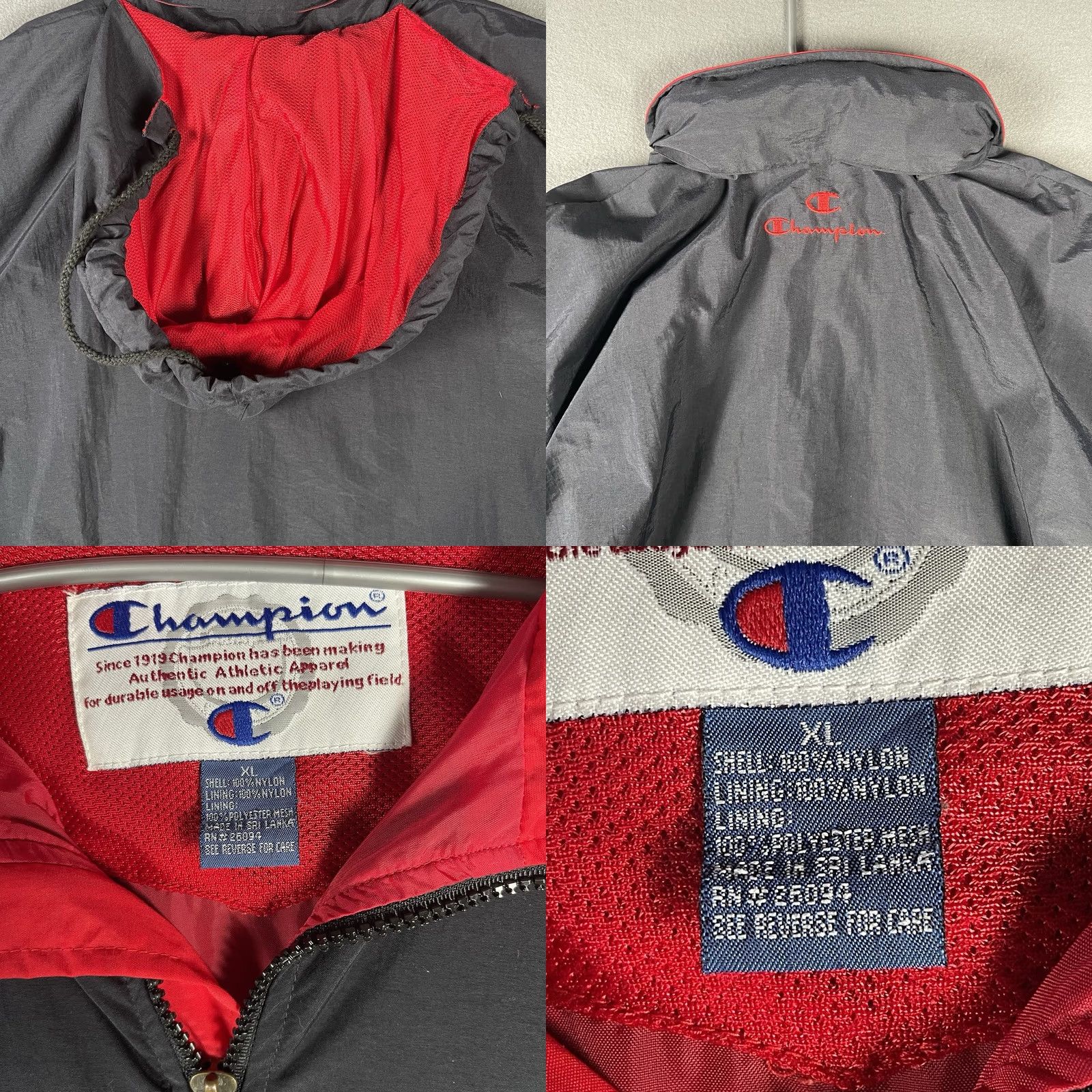 Champion VINTAGE Champion Windbreaker Full Zip Jacket XL Black Hidden Hood 90s Retro Sports Mens Jacket Size US XL / EU 56 / 4 - 9 Thumbnail