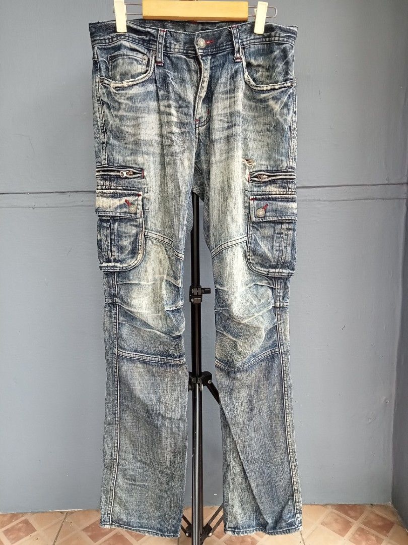 Distressed Japanese cargo jeans beautiful faded