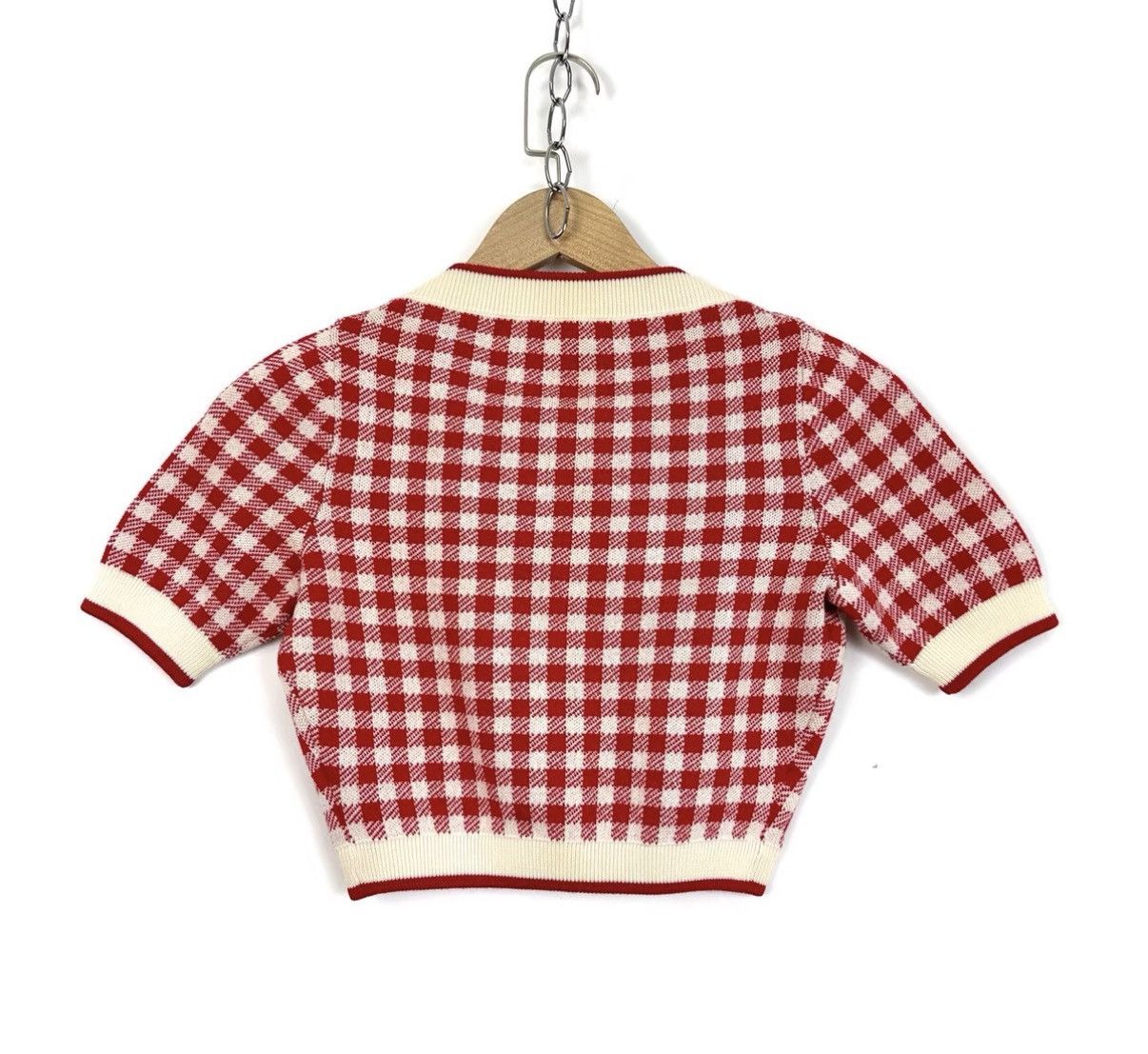 Miu Miu Miu Miu Red Houndstooth Wool Short Sleeve Cardigan K12 Size XS / US 0-2 / IT 36-38 - 2 Thumbnail