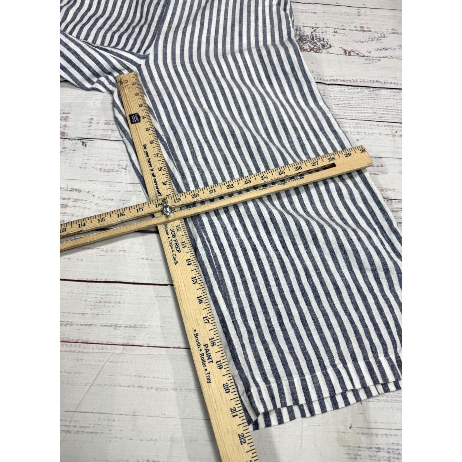 Ellen Tracy Ellen Tracy Blue White Stripe Wide-Leg Linen Crop Pants Lounge Pull On Relaxed M Women Pants Linen Stripe Wide-Leg Cropped Navy White Bluish Size 32" / US 10 / IT 46 - 5 Thumbnail