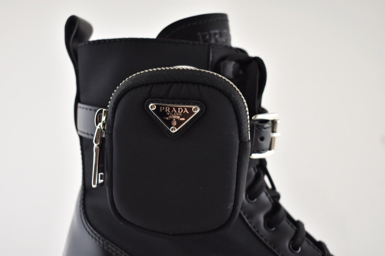 Prada Prada Monolith Leather Nylon Pouch Lug Sole Combat Boot 41.5 Size US 11.5 / IT 41.5 - 6 Thumbnail