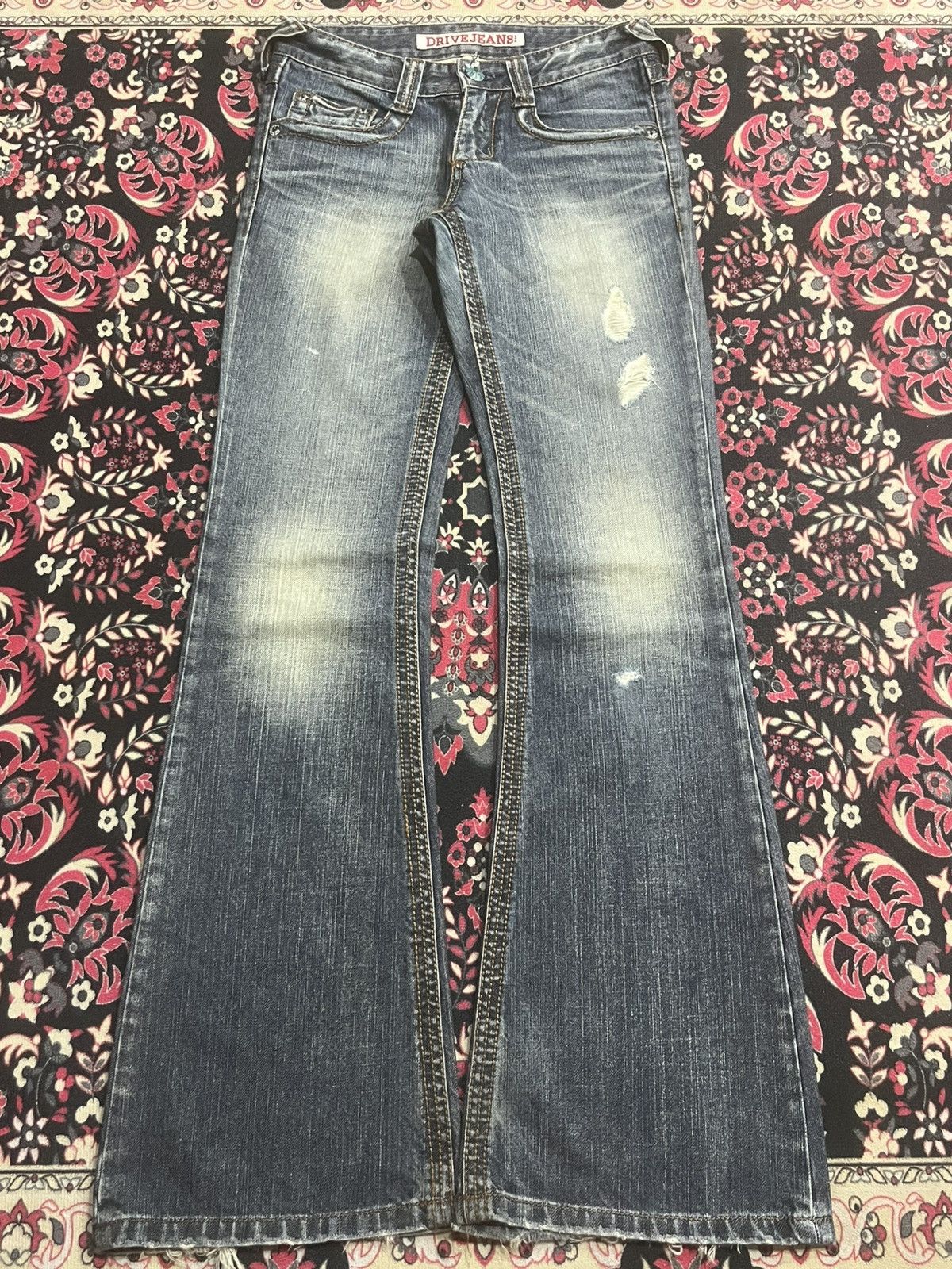 Japanese Brand Japanese Drive Jeans Blue Washed Distressed Flare Denim Size 25" / US 0 / IT 36 - 1 Thumbnail