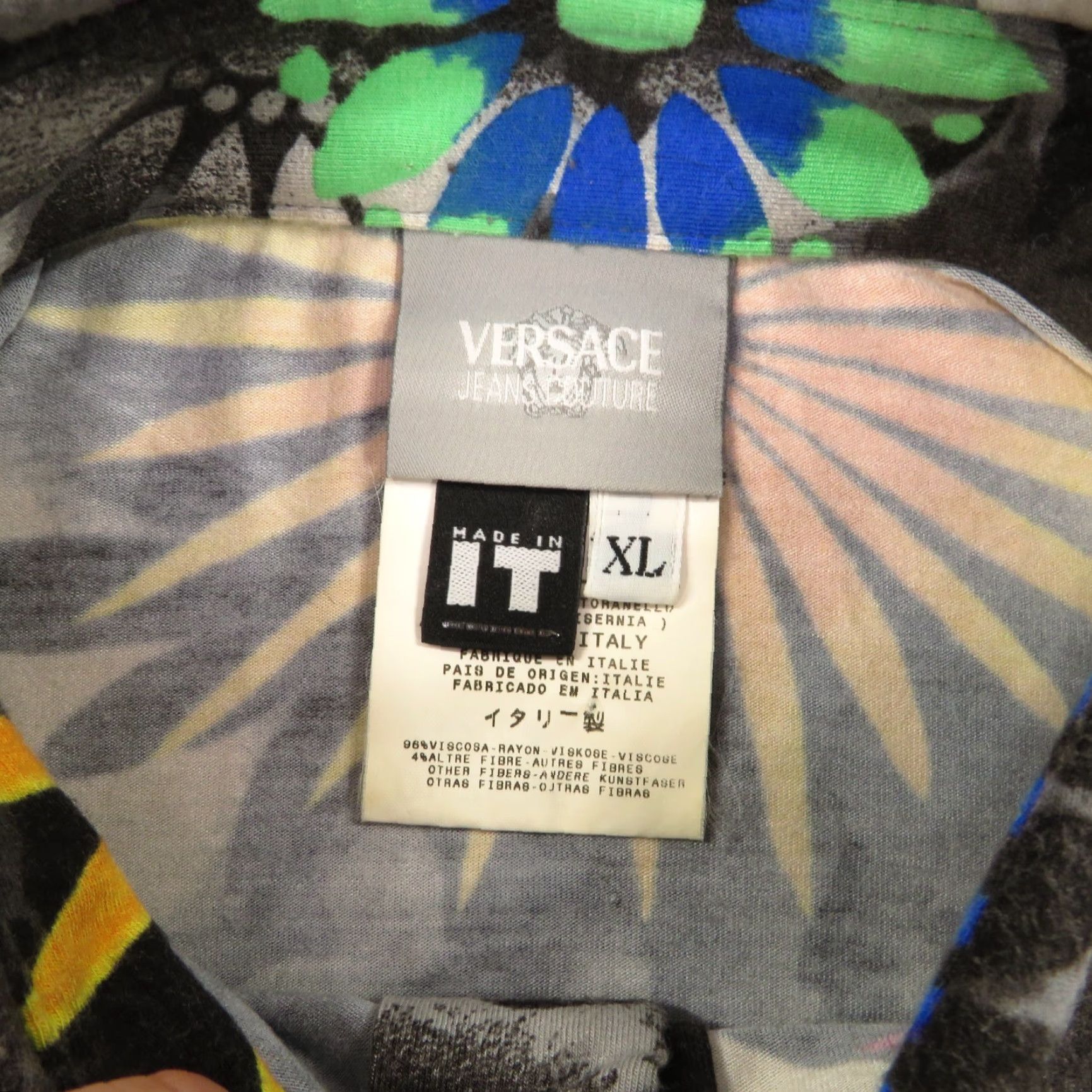 Versace Jeans Couture Versace Jeans Couture Shirt Men XL Black Floral Highlighter Neon Designer Print Viscose Luxury Size US XL / EU 56 / 4 - 7 Thumbnail