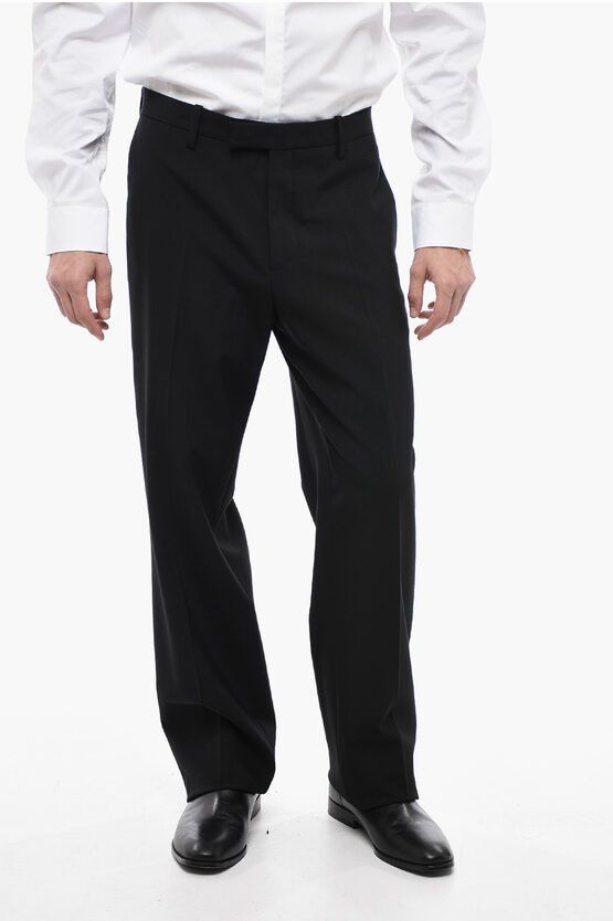 image of Off White Wool Blend Tapered Fit Pants in Black, Men's (Size 33)
