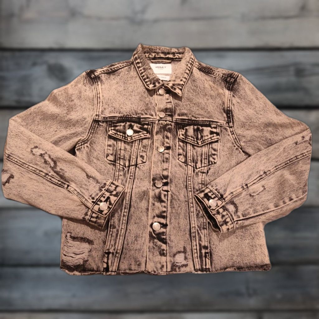 Denime Vervet Women's Cropped Denim Jacket Size S Gray 90s Distressed Casual Spring Fall Summer Size 28" / US 6 / IT 42 - 1 Thumbnail