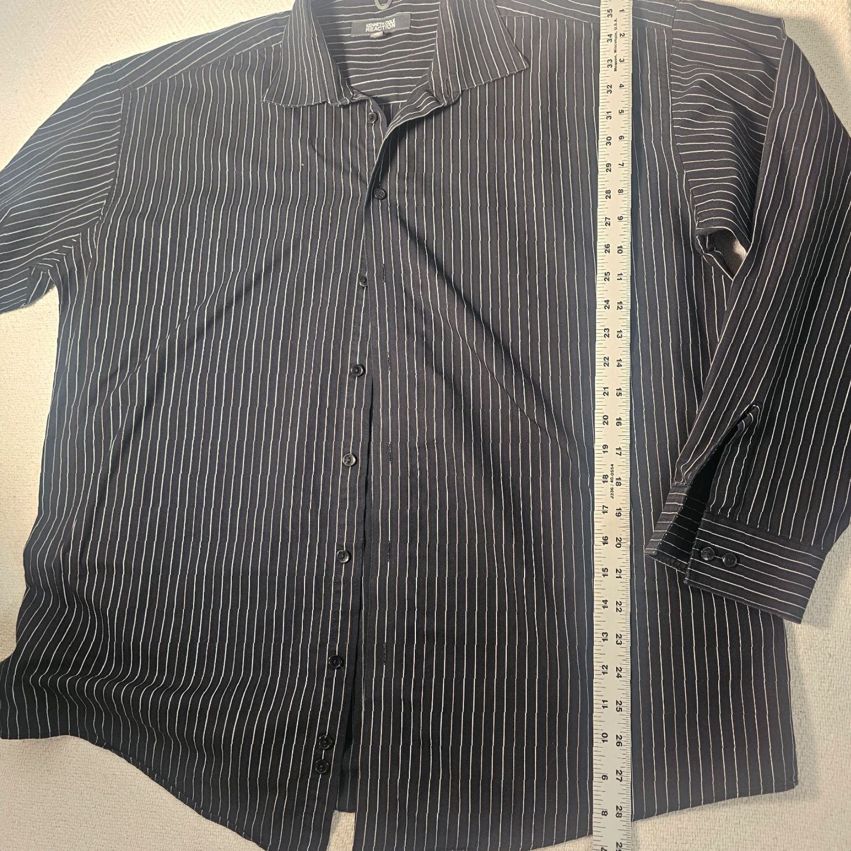 Kenneth Cole KENNETH COLE REACTION Wrinkle Free Dress Shirt Mens Regular Fit Long Sleeve Striped Black XL Size US XL / EU 56 / 4 - 3 Thumbnail