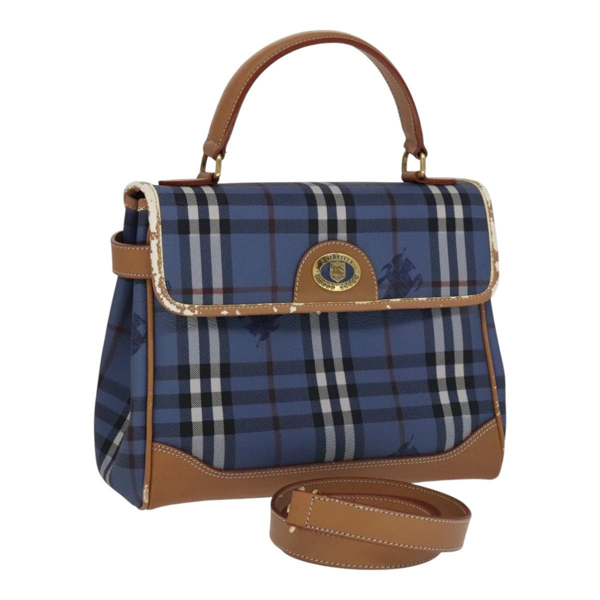 Burberry Burberry Nova Check Hand Bag Pvc Leather Blue Size ONE SIZE - 1 Thumbnail