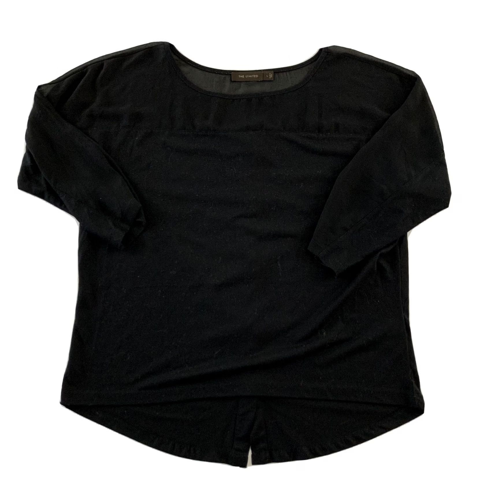 Vintage The Limited Sheer Button Back 3/4 Sleeve Top Women's Size L Black Blouse Solid Shirt Womens L Black The Limited Size L / US 10 / IT 46 - 2 Thumbnail