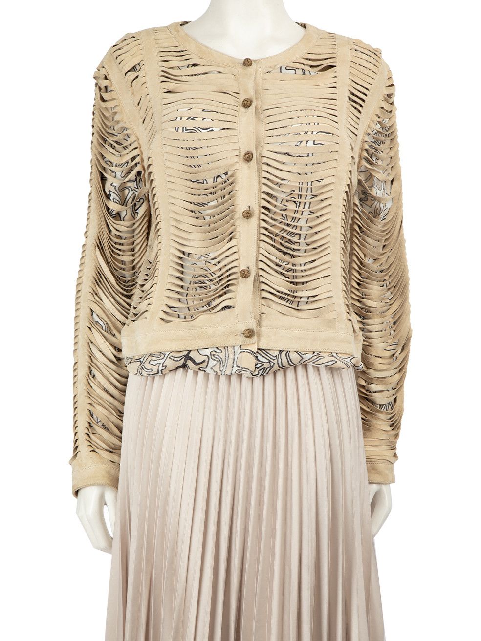 image of Roberto Cavalli Beige Suede Laser Cut Jacket, Women's (Size XL)