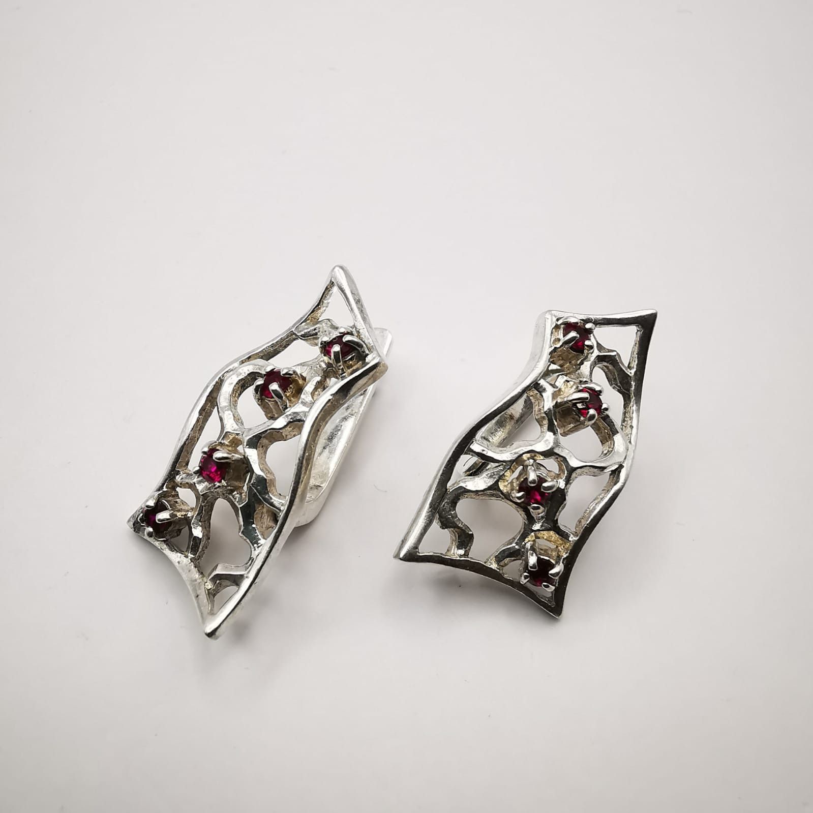 Sterling Silver Vintage Filigree 925 Sterling Silver Earrings Ruby, Jewelry Size ONE SIZE - 2 Thumbnail
