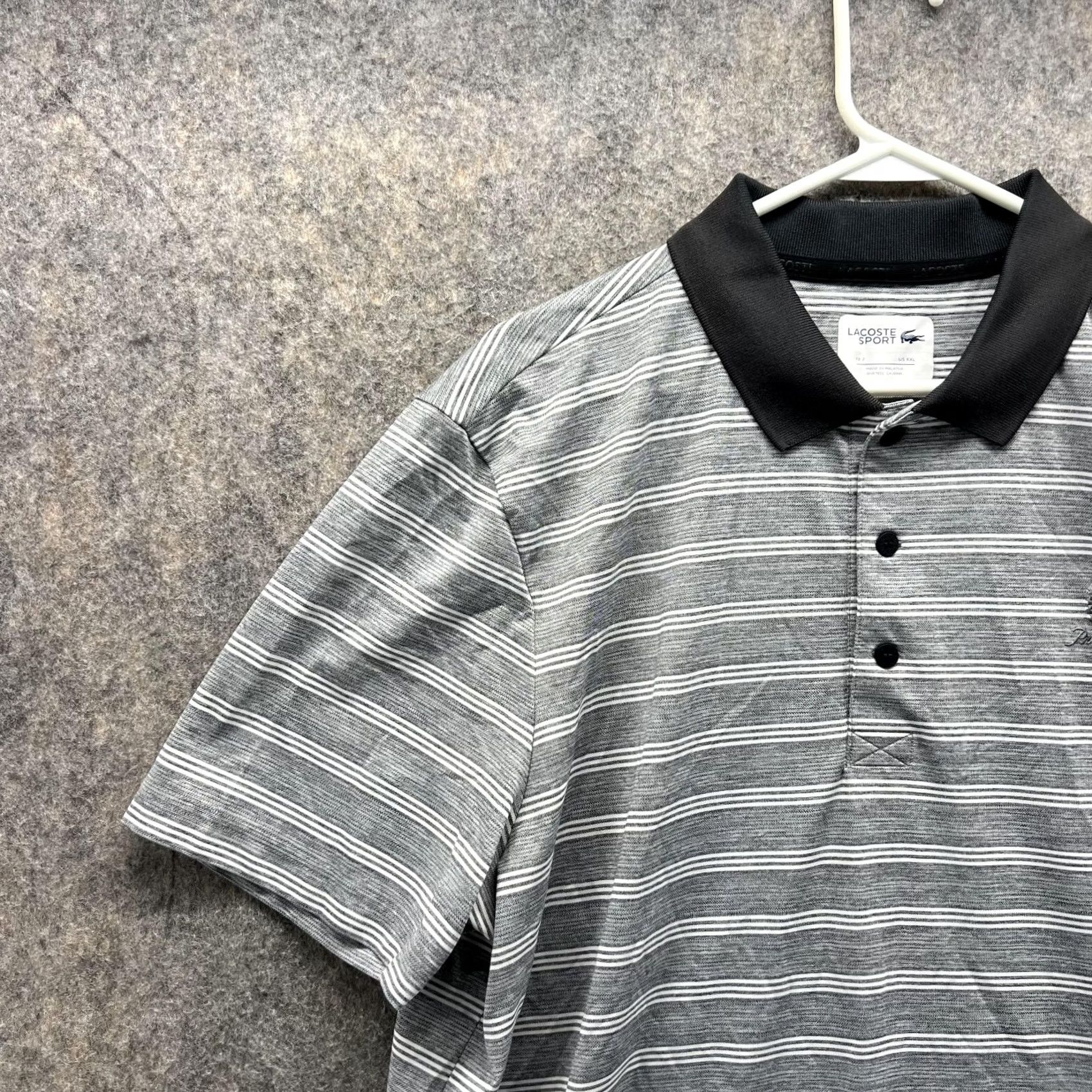 Lacoste Lacoste Polo Shirt Men XXL Gray Striped Polyester Casual Sport Shirt Size US XXL / EU 58 / 5 - 3 Thumbnail