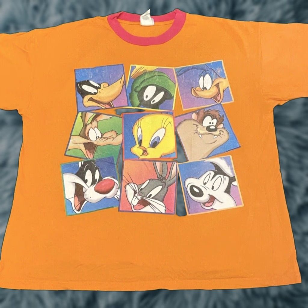 Vintage VINTAGE Looney Tunes Shirt Mens 2XL Orange 90s Cartoon Bugs Bunny Tweety Daffy Duck Taz 1996 VTG USA Hip Hop Warner Bros Tee Size US XXL / EU 58 / 5 - 1 Thumbnail