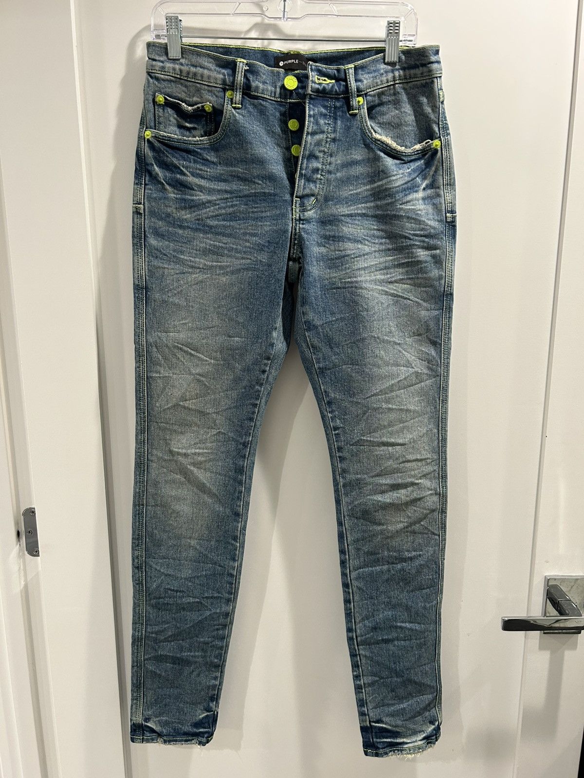 Purple Brand Purple Brand Distressed Blue Denim Jeans with Neon Rivets Size US 30 / EU 46 - 2 Thumbnail