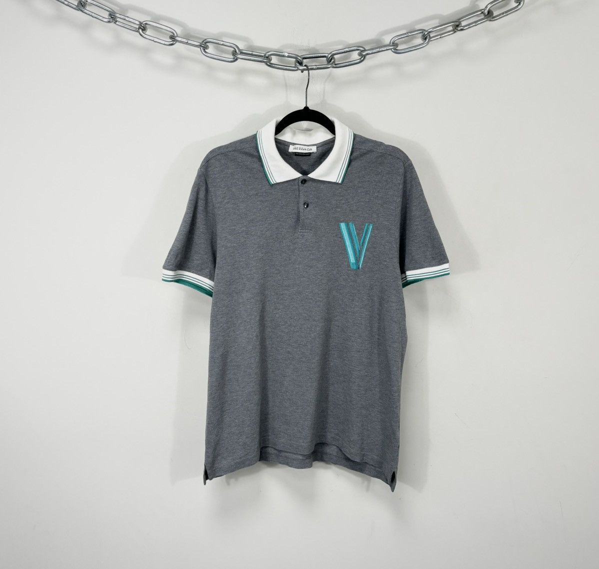Versace Versace Collection Men’s Embroidered V Logo Gray Polo Shirt Size US L / EU 52-54 / 3 - 1 Thumbnail